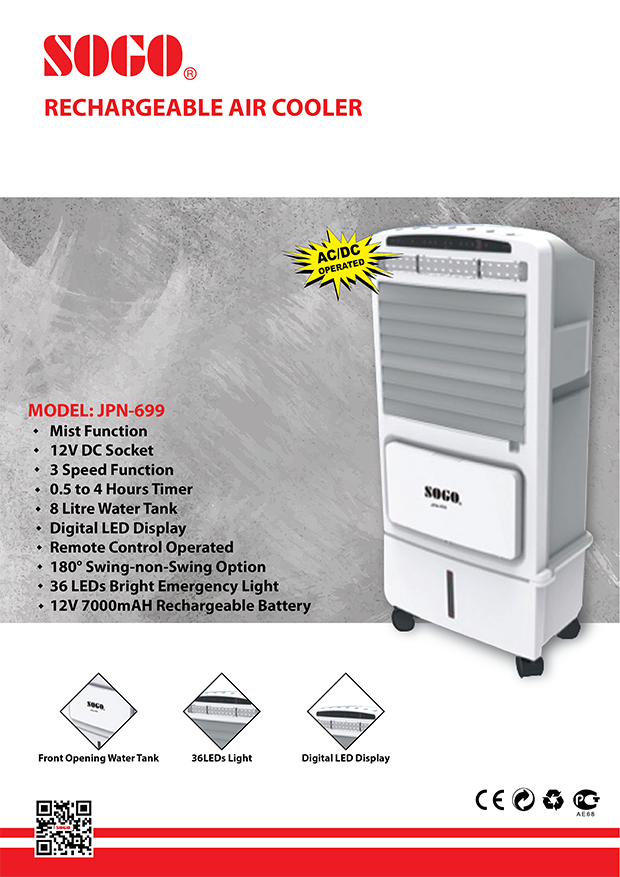 Sogo rechargeable shop air cooler